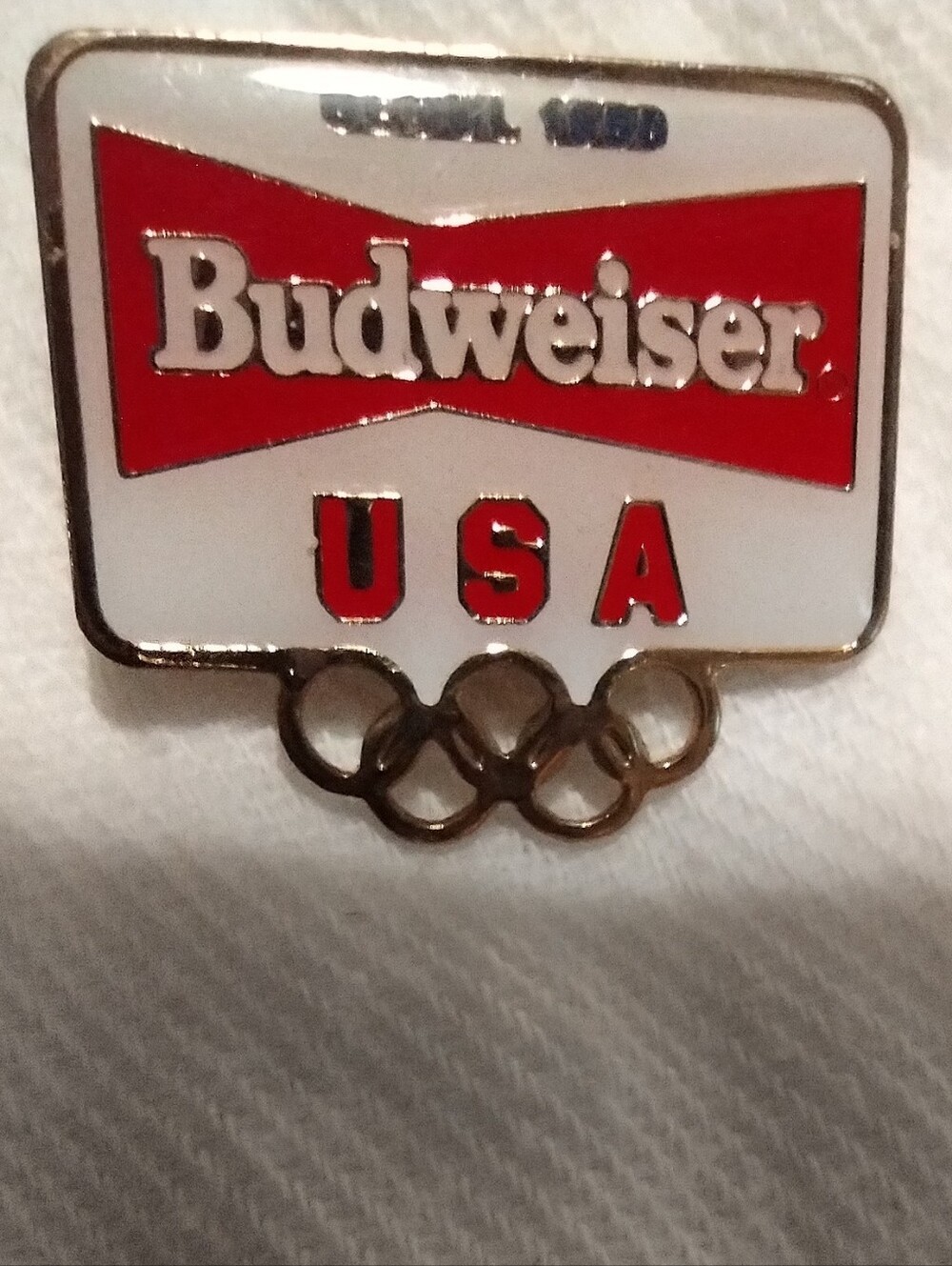 Budweiser USA Olympic Pin - Red & White Seoul 1988